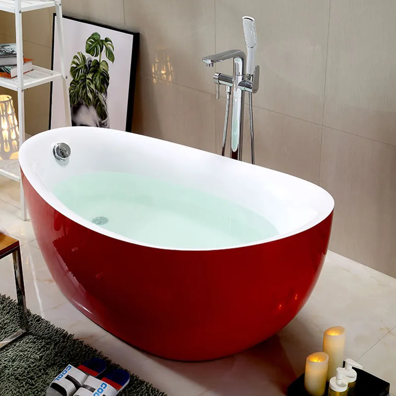 Modern White Solid Surface Acrylic Bathtub Oval Shape Free Standing Soaking Tub For Bathroom