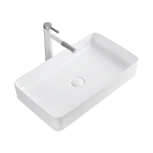 White Rectangle Countertop Sink Bathroom Customized Ceramic Table Top Washbasin