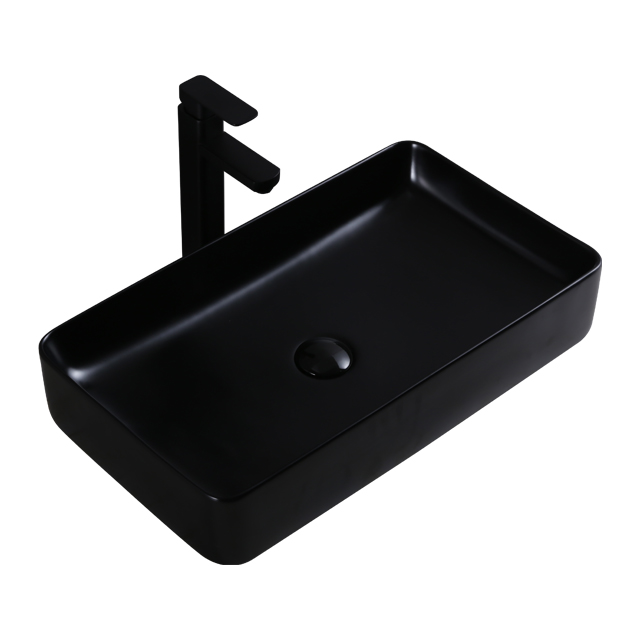 Hotel Matte Black Bathroom Vanity Vessel Sinks Modern Ceramic Countertop Art Basin Retangular Wash Basin