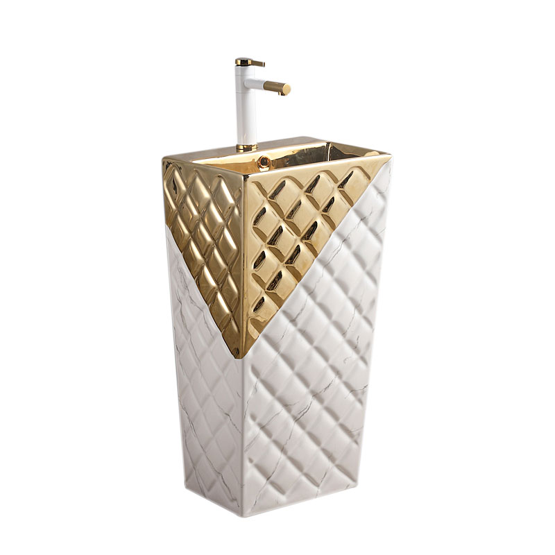 Fashion popular Design alone Ceramic gold plated Pedestal Basin Freestanding Sink Bathroom Hand Washing Basin