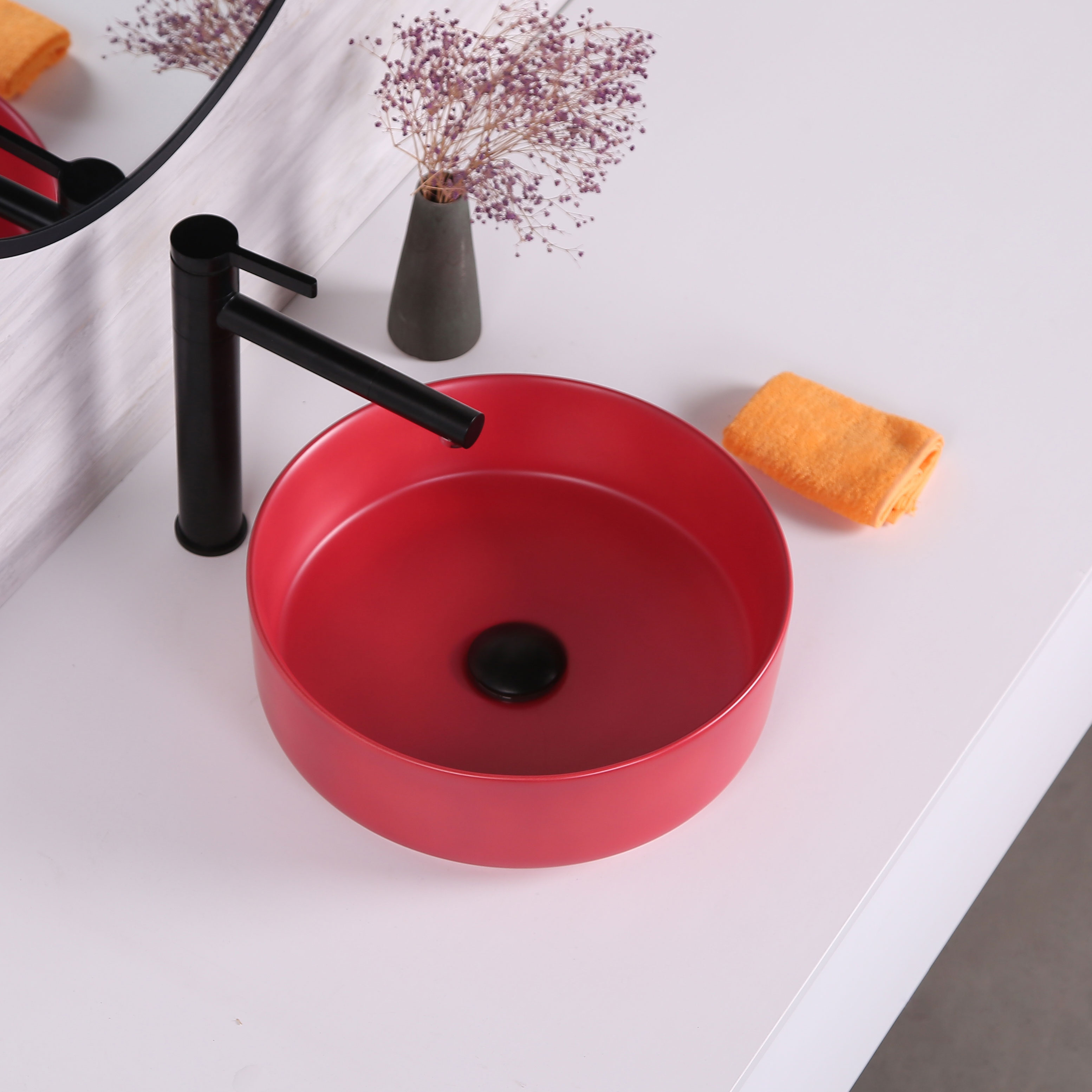 Lavabo Round Matte Colorful Glossy Ceramic Art Bathroom Countertop Vessel Sink