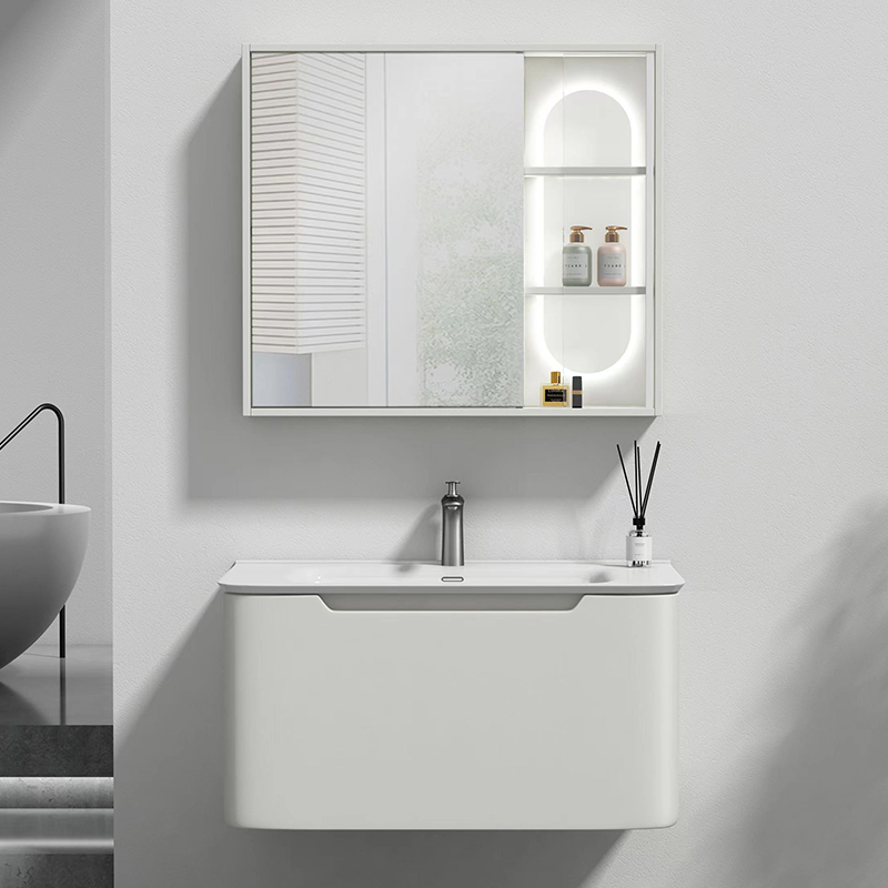 Modern White Lacquer Wall Mounted Bathroom Cabinets Vanity Floating Wash Basin Cabinet Set