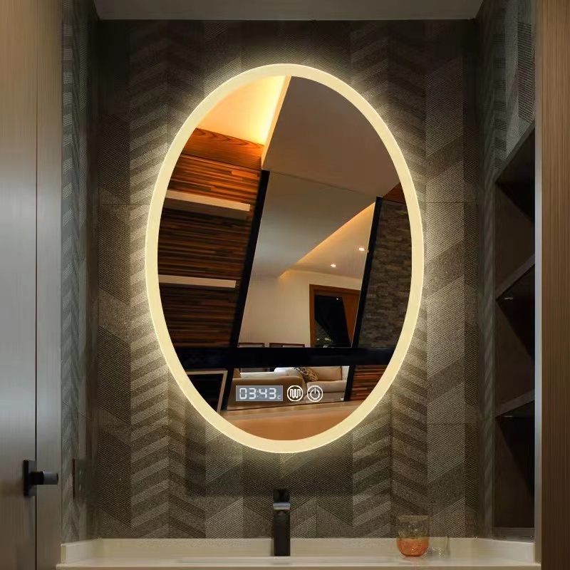 Bath Anti Fog Oval Led Shower Mirror Intelligent Modern Wall Sensor Touch Smart Mirror For Bedroom
