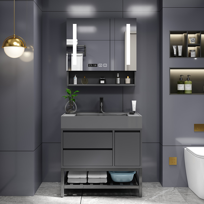 Unique Wall-Mounted Bathroom Cabinet Matte Black 36 Inches Floor Freestanding Bathroom Vanity Set