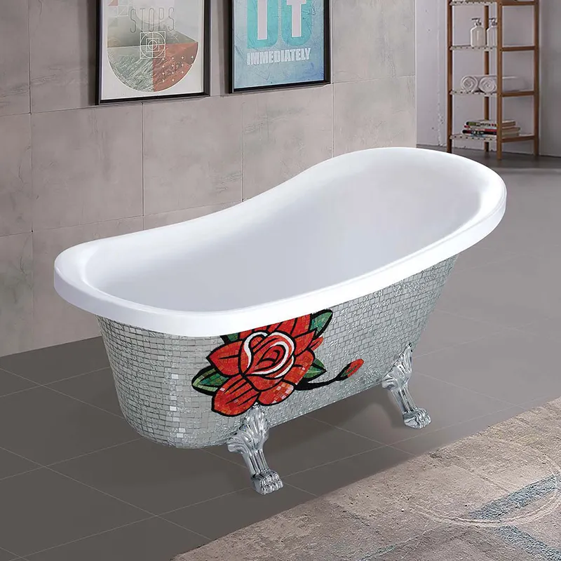 Retro Acrylic Claw Foot Freestanding Bathtub White Soaking Bathroom Tub With Four Legs