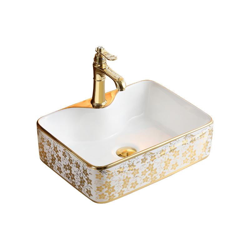 Luxury gold sink Lavabo Bagno Quadrato counter mounted bathroom sink square wash basin with faucet