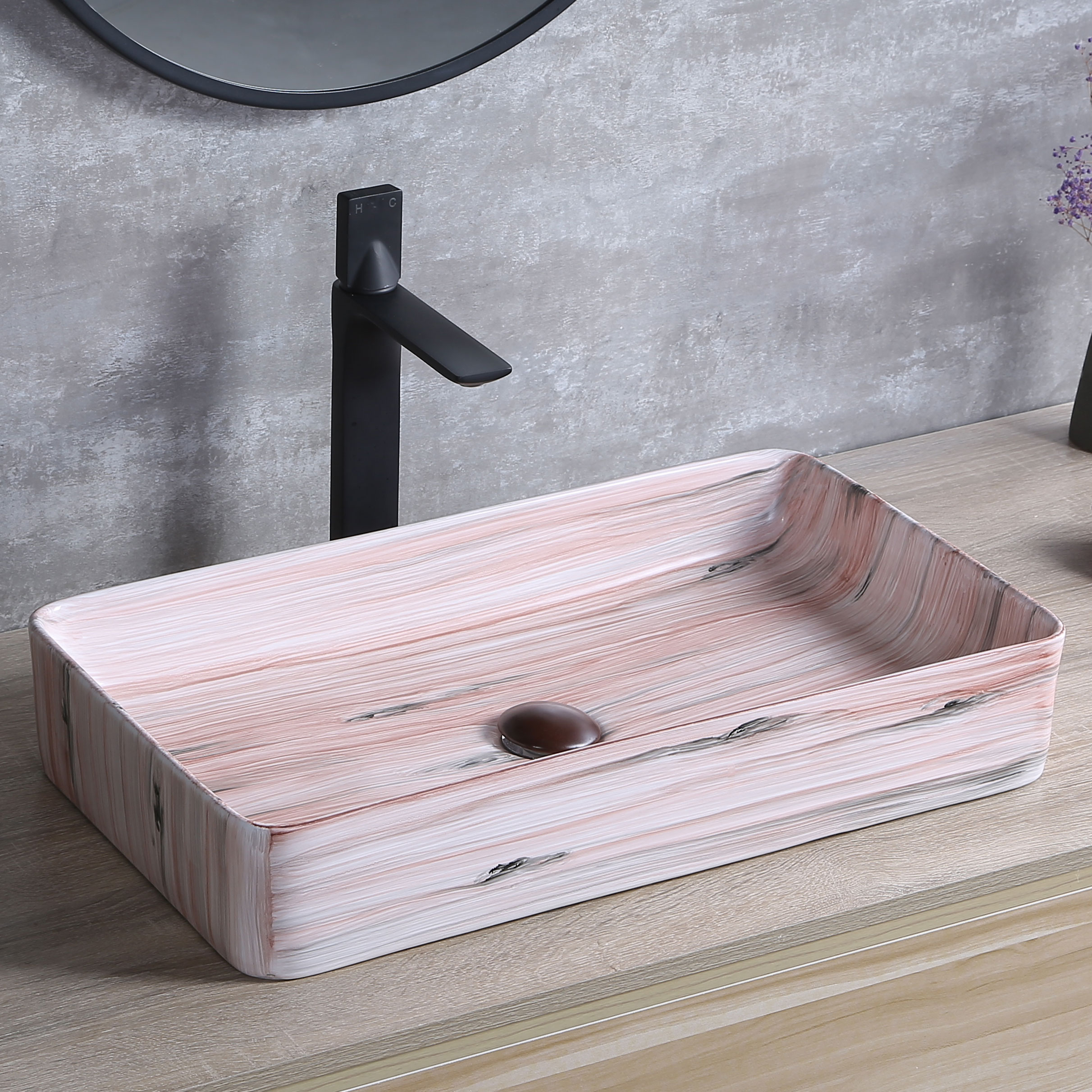Unique Wood Ceramic Countertop Basin Customized Vessel Sink Colorful Polymarble Bathroom Sink