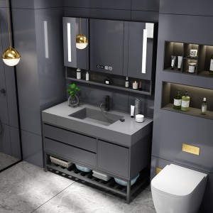 High Quality Bathroom Vanity With Sink - Large matte black wall-mounted bathroom cabinet 36 inches unique standing american bathroom vanity set – Anyi