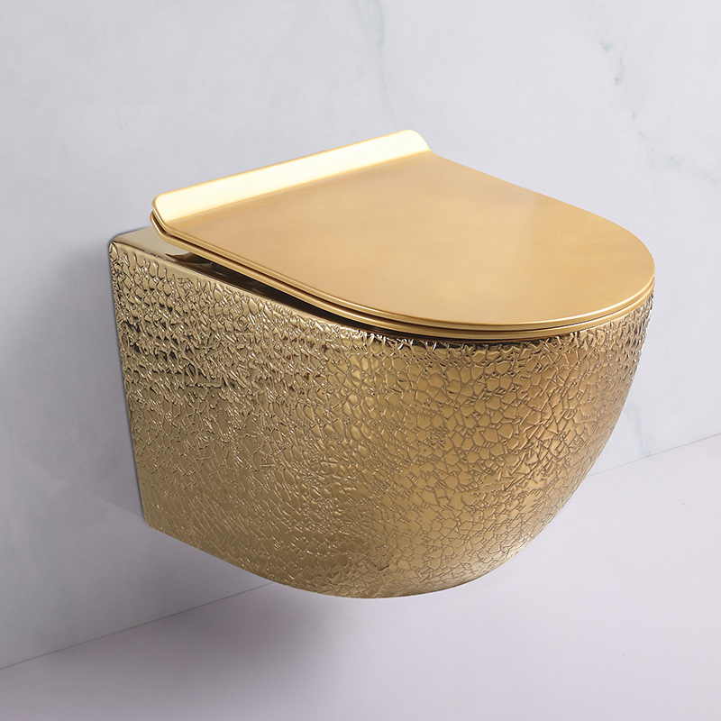 2022 New Style Flushing Toilet - Luxury Gold Wall Hung Wc Bathroom Commode Floating Ceramic Wall Mounted Closestool Toilet – Anyi