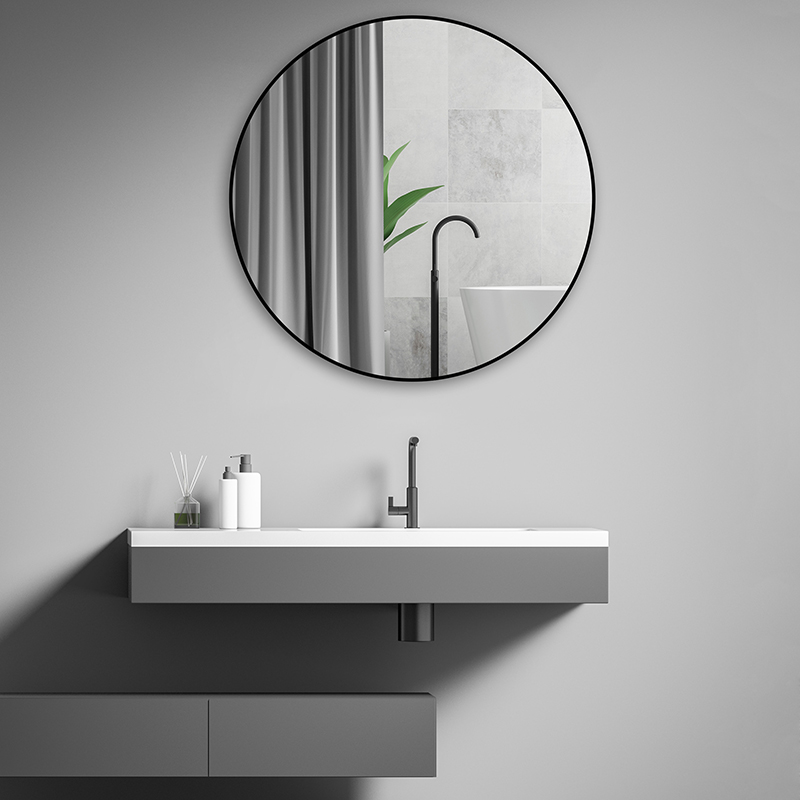 Modern Round Metal Frame Toilet Mirror  Wall Mounted Shower Silver Circle Mirror For Bathroom (1)