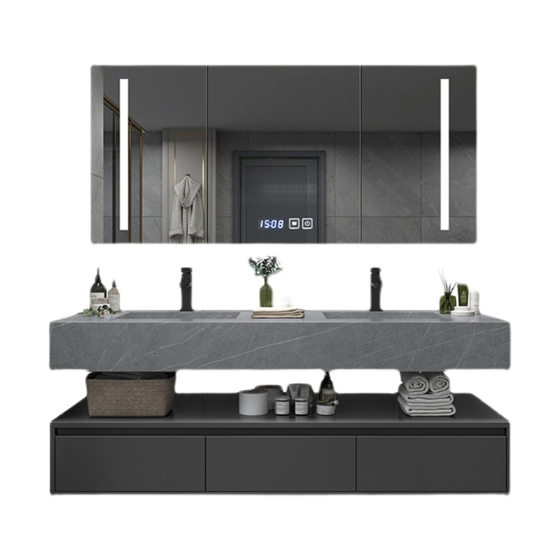 New Modern Wall Mounted Solid Wood Bathroom Cabinet With Mirror (1)