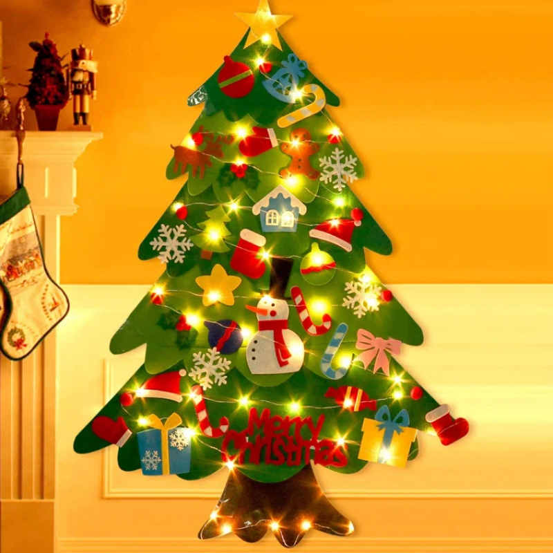 Dekorasyon sa Pasko nga Dekorasyon 3D DIY Gibati nga Christmas Tree nga dingding nga adunay Set nga Ornamento Para sa mga Bata