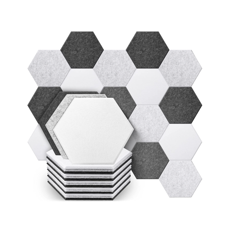 18 Pieces Hexagon Acoustic Panels များသည် Sound Proofing Padding Beveled Edge Flame Retardant