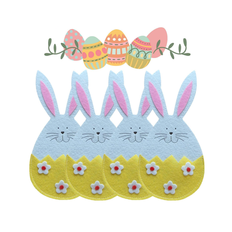 Easter Rabbit Silverware Bags Bunny Felt Kitchen Utensil Holder Cutlery pouch for Easter