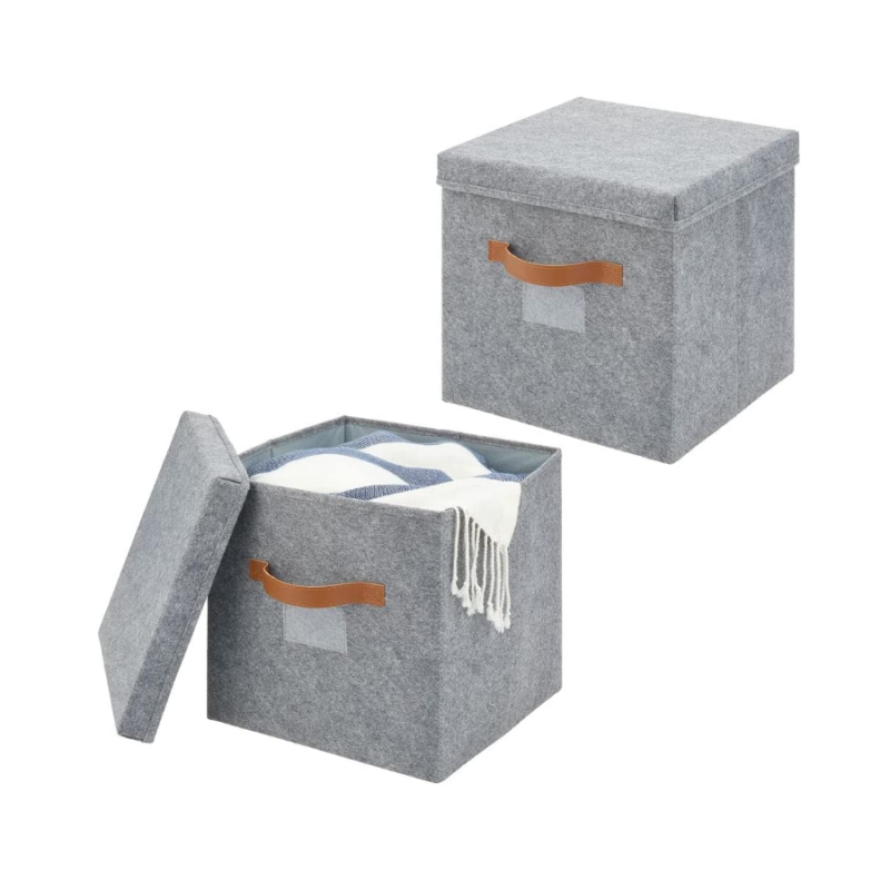 Soft Cube Felt Closet Organizer Box Cube Bin ដែលមានចំណុចទាញ និងគម្រប