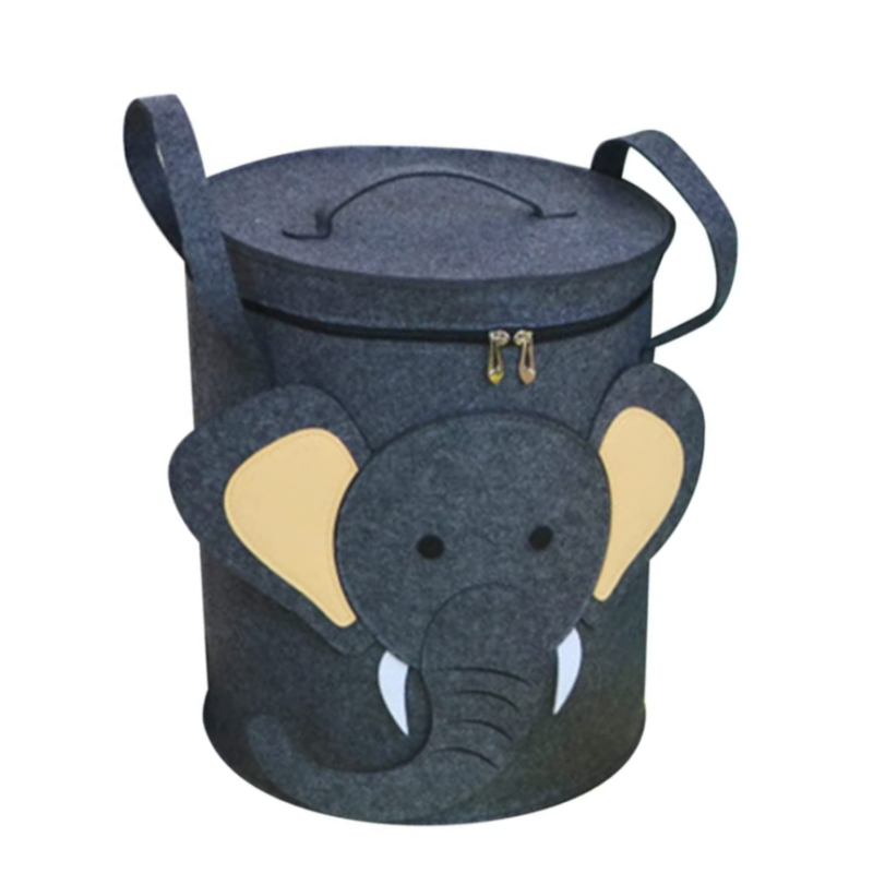 Elephant Nursery Hamper Kids Hamper Ntxim hlub Foldable Felt Laundry Nrog Cov Tes Muaj Zog