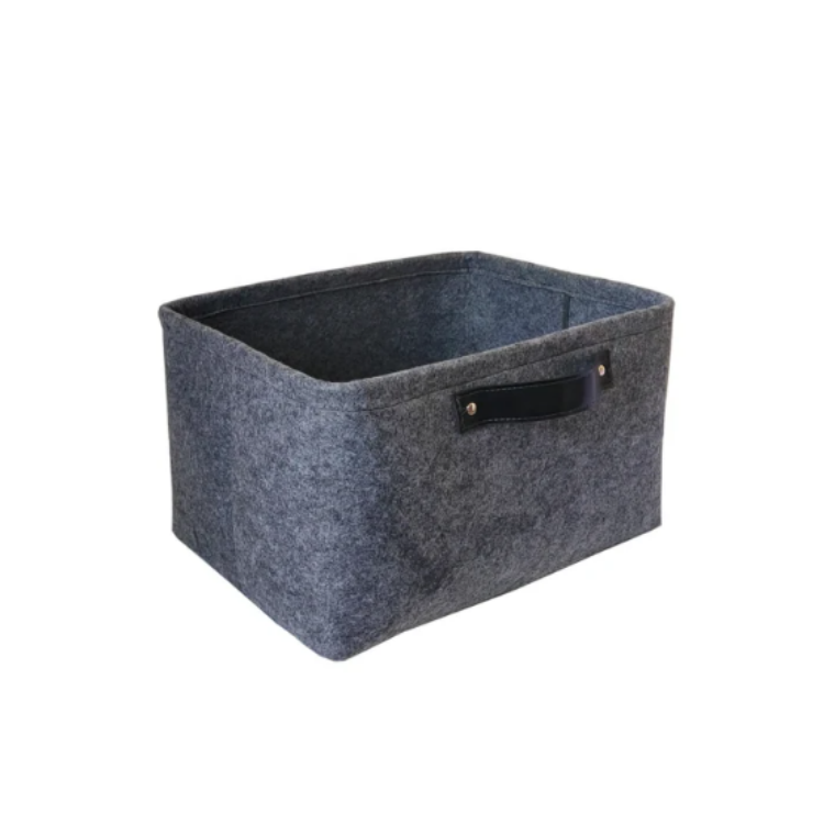 Dark Gray Felt Storage Basket Storage Bin Box Closet Storage Basket Organizer yokhala ndi chogwirira