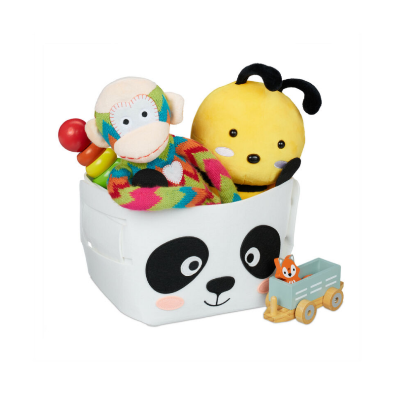 Panda Felt Storage Basket, Tsiaj Motif, Me Nyuam, Foldable cia rau hauv lub thawv