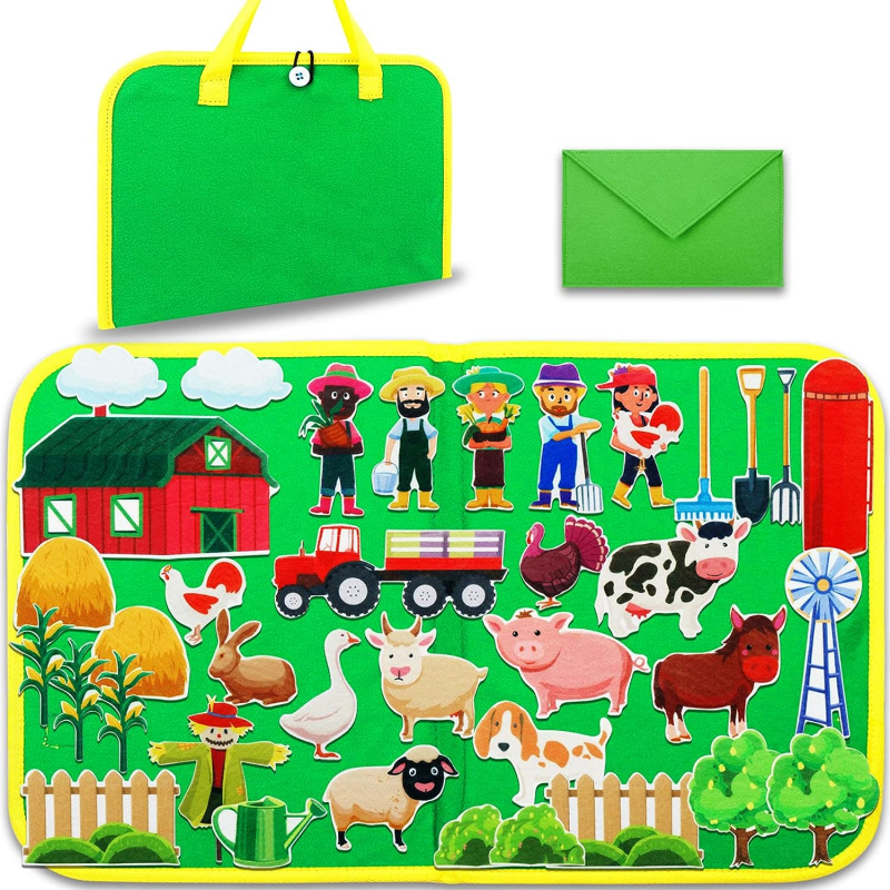 Craftstory Travel Felt Board for Toddlers Farm Animals Toys Çalakiyên Fêrbûna Pêşdibistanê 37 Parçe Pêlîstokên Hêstî