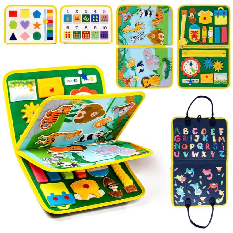 Beschäftegt Board Montessori Spillsaachen Kaddoe fir 3+ Jongen Meedercher Baby Preschool Léieraktivitéiten Sensoresch Spillsaachen fir Puppelcher
