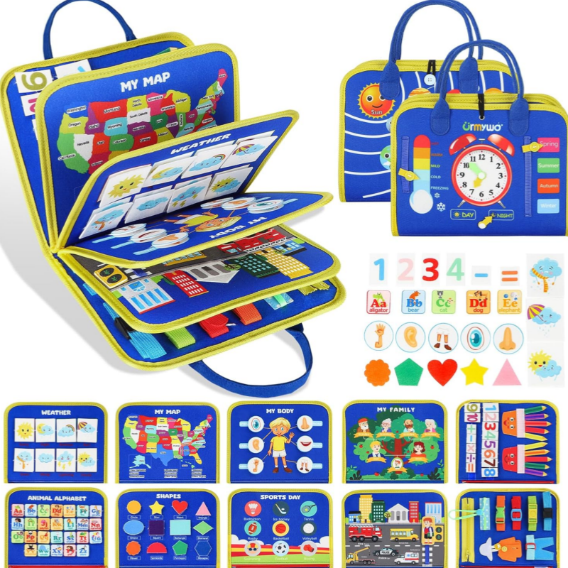 Busy Board Educational Toys Quiet Book Preschool Learning Activities Travel Toys Gifts with Alphabet Number