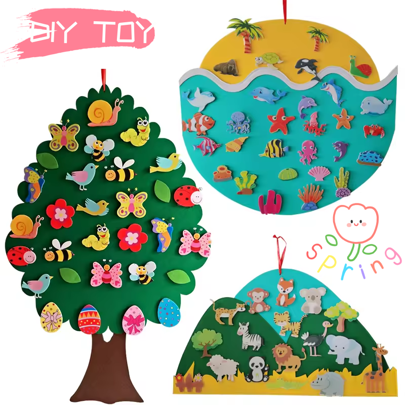 Filca dzīvnieku Montessori rotaļlieta Neausta auduma koks jūras meža dzīvnieks mazulis DIY materiāls ar rokām gatavotas spēles izglītojošas rotaļlietas