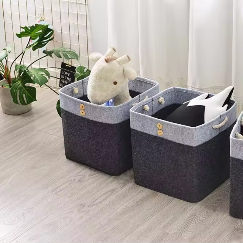 Quality reusable folded cute felt storage basket felt foldable storage buckets