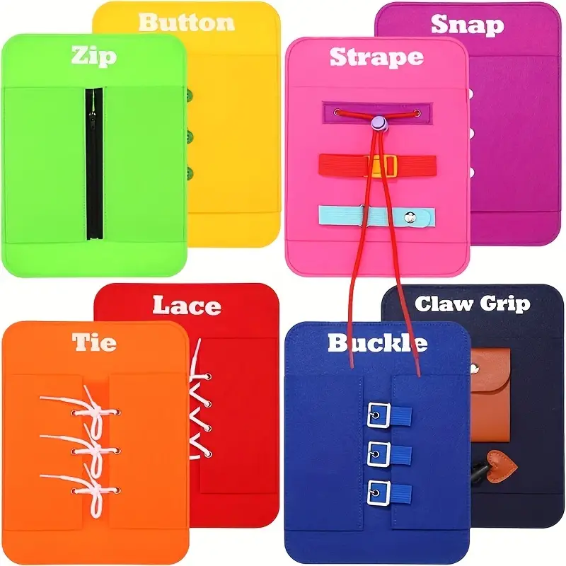 Hračky Montessori Plstěná tabule pro batolata – Naučte se základní životní dovednosti s hračkami na zip, přezku, knoflík, krajku a kravatu
