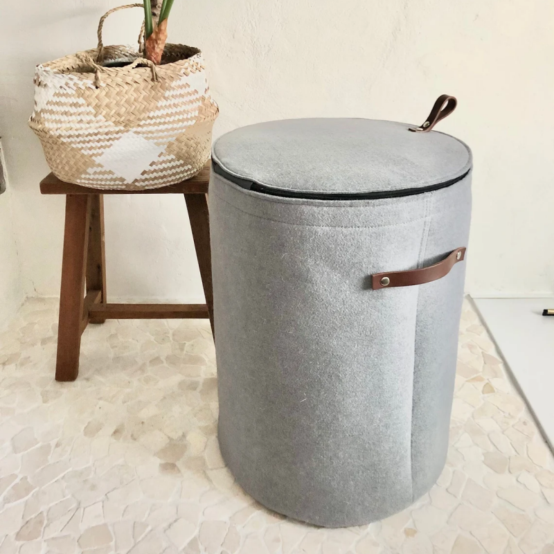 Custom size Grey Felt Laundry Hamper with Lid Elegant Home Storage Laundry Basket