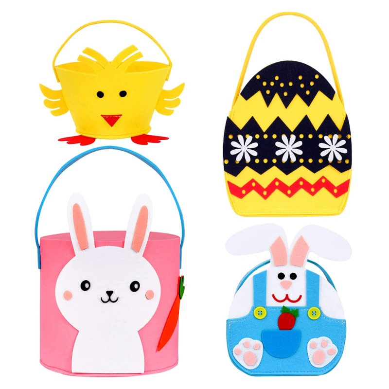 4PCS Felt Easter Bunny Basket Chick Treat Bucket Egg Tote Bag Geskikt foar Peaskefeest foar bern