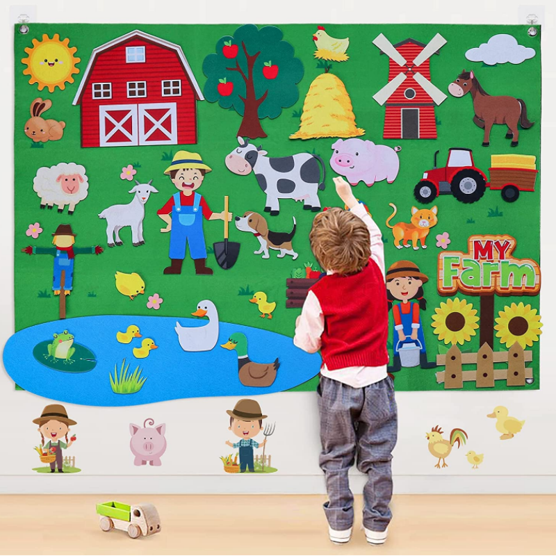 40 gab. Lauksaimniecības dzīvnieku filca stāstu dēļu komplekts, maziem bērniem pirmsskolas lauku mājas tematiskais dēlis agrīnai apmācībai