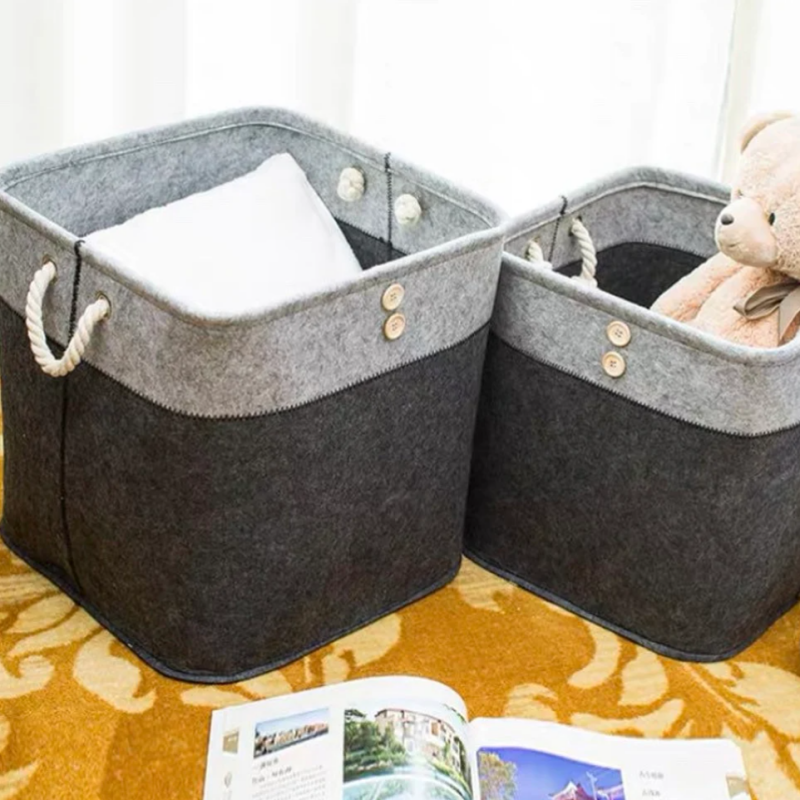 Chidole cha Premium Felt Storage Toy Hamper Laundry Bag Shelf Box Organizer yokhala ndi chogwirira