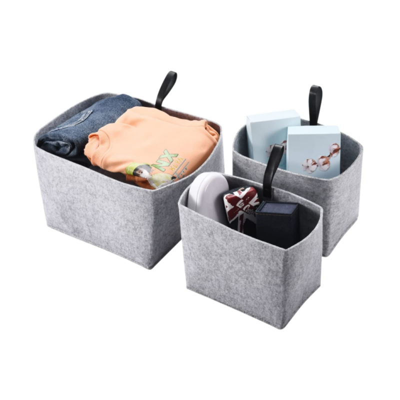 Set of 3 Storage Closet Organizers and Storage Division Box with leather handle