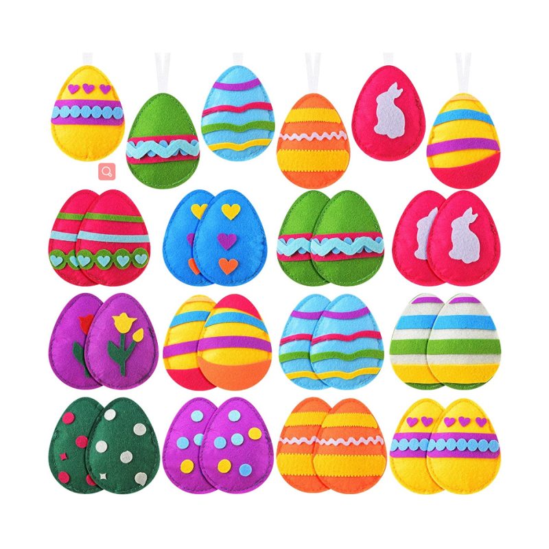 24 части Орнаменти за великденски яйца Цветни филцови яйца Великденски декорации за висящи педанти на дърво