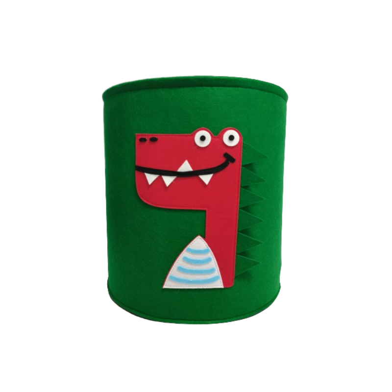 Odolný organizér na detské oblečenie/hračky z plsti zeleného dinosaura Kreslený košík