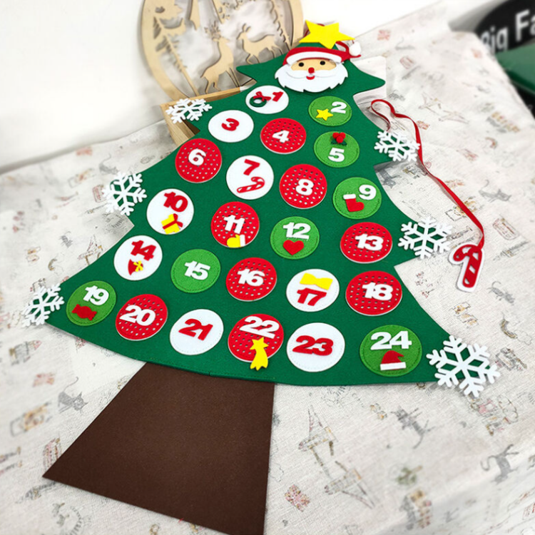 Кийизден жасалган Christmas Tree, DIY Christmas Tree Advent Calendar Балдар үчүн кездеме дубал жасалгасы