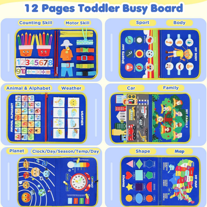 Busy Board Educational Toys Quiet Book Preschool Learning Activities Travel Dulaan Regalo nga adunay Alphabet Number
