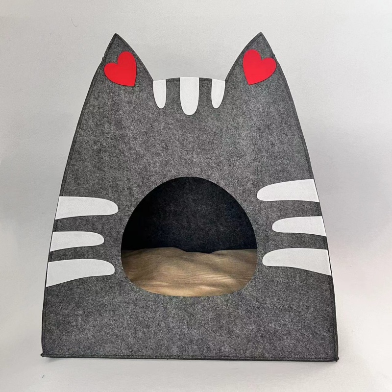 Pet Condos Felt Cat House Feline Cave with Washable Removable Cushion Pet Bed