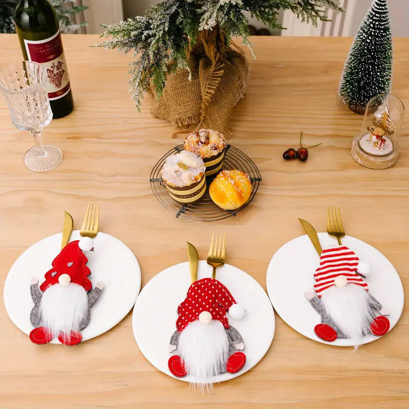 Christmas felt decoration items restaurant hotel decorated non-woven old man Snowman Christmas knife and fork bag tableware set
