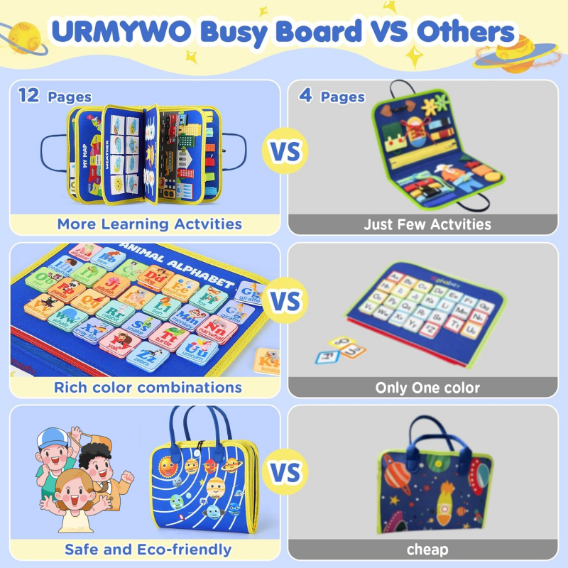 Busy Board Educational Toys Quiet Book Preschool Learning Activities Travel Dulaan Regalo nga adunay Alphabet Number
