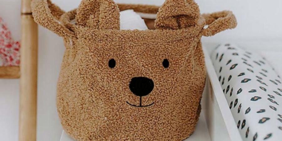 Teddy beige pieghevole per bambini, cestino portaoggetti in stoffa, contenitore per giocattoli per animali domestici e cestino portaoggetti per cani