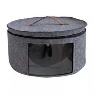 Manufactur standard Square Felt Coasters - Round Hat Felt Storage Barrel With Cover Laundry Clothes Basket Box – Renshang