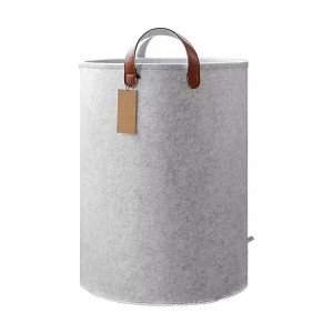 2022 Good Quality Grey Felt Storage Box - Felt Laundry Basket Round Leather Handle Clothing Storage Barrel – Renshang