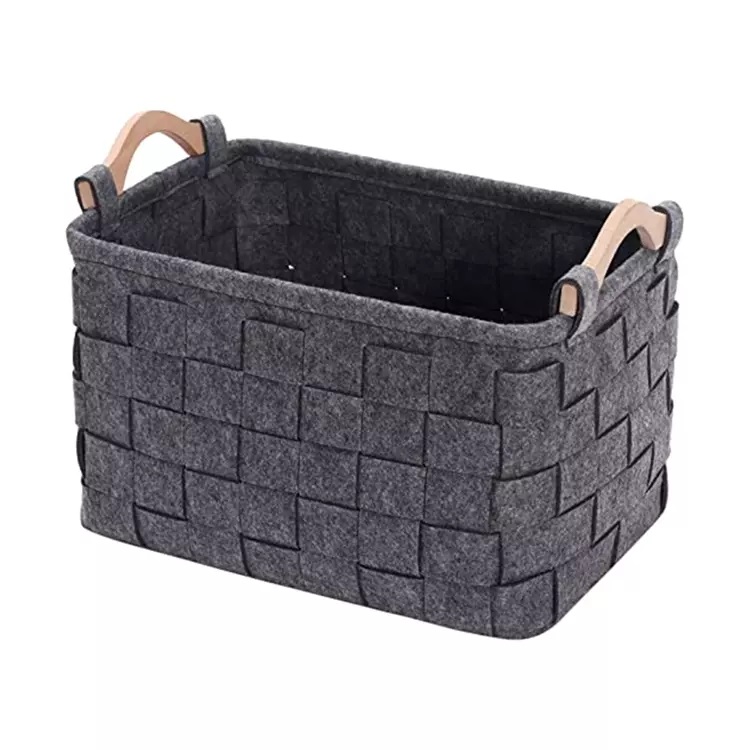 Foldable Handmade Rectangular Felt Fabric Storage Box Cubes Containers with Handles