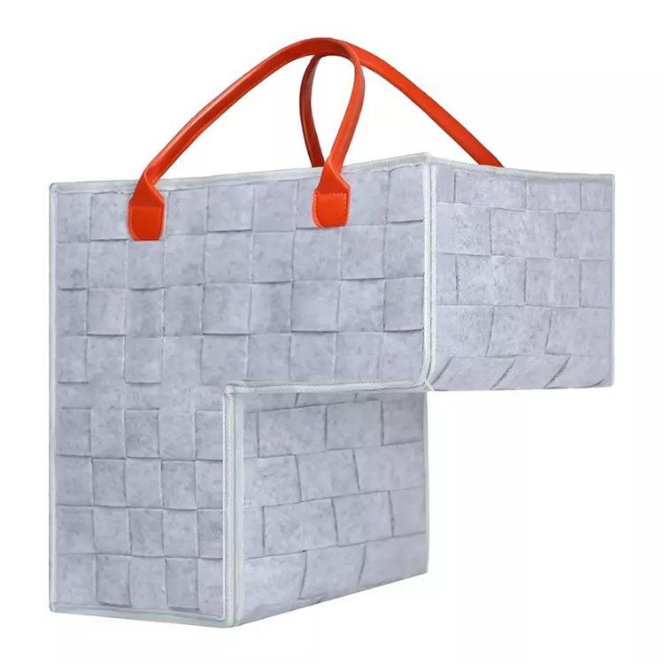 Wholesale Price China Sofa Bedside Felt Storage Bag - Large Foldable Staircase Baskets With Faux Leather Handles – Renshang