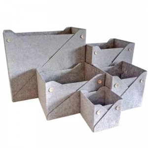 Top Suppliers Cork Felt Coasters - Felt Basket Grey Felt Organizer, Custom Storage Container with Buttons, Office Decoration – Renshang