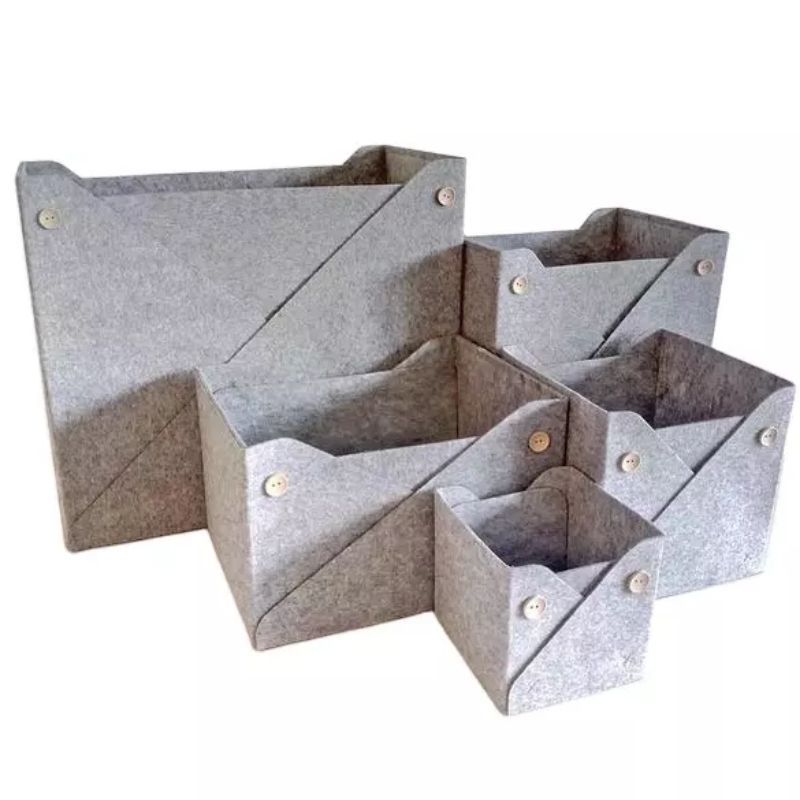 Hot New Products Collapsible Square Storage Bin - Felt Basket Grey Felt Organizer, Custom Storage Container with Buttons, Office Decoration – Renshang