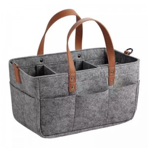 China Factory for Felt Firewood Basket – grey thick felt baby diaper caddy organiser bag with leather handle – Renshang