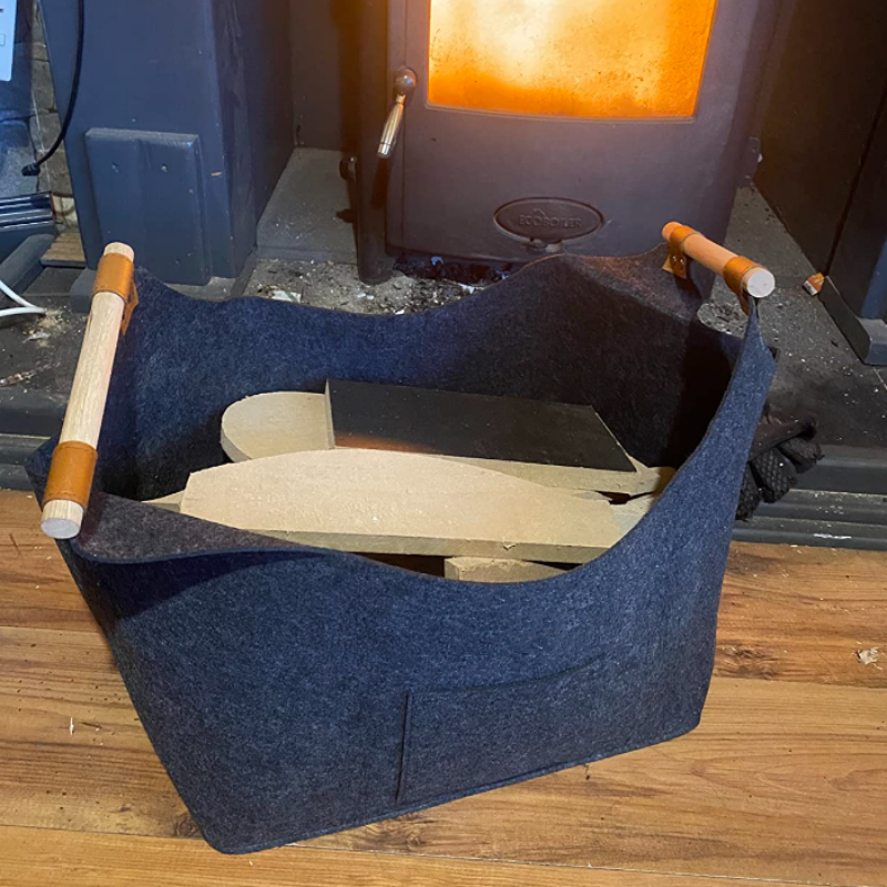Felt basket extra thick felt and wooden handle foldable firewood Basket carrier