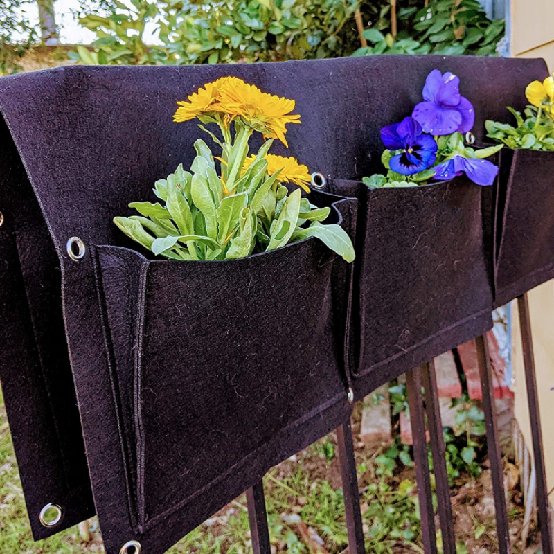 Garden Cloth 6 Pocket Saddlebag Hanging Fence Fabric Bag Planter
